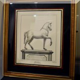 A12. Framed equestrian etching. 